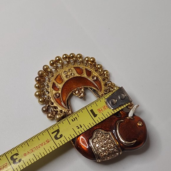 Gold Tone And Orange Dangling Bead Lucky Elephant Brooch - Picture 12 of 16